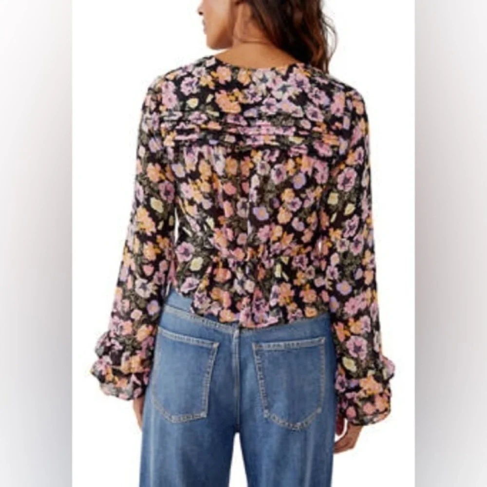 Free‎ People Maybel Blouse Top Black Combo Sz XS